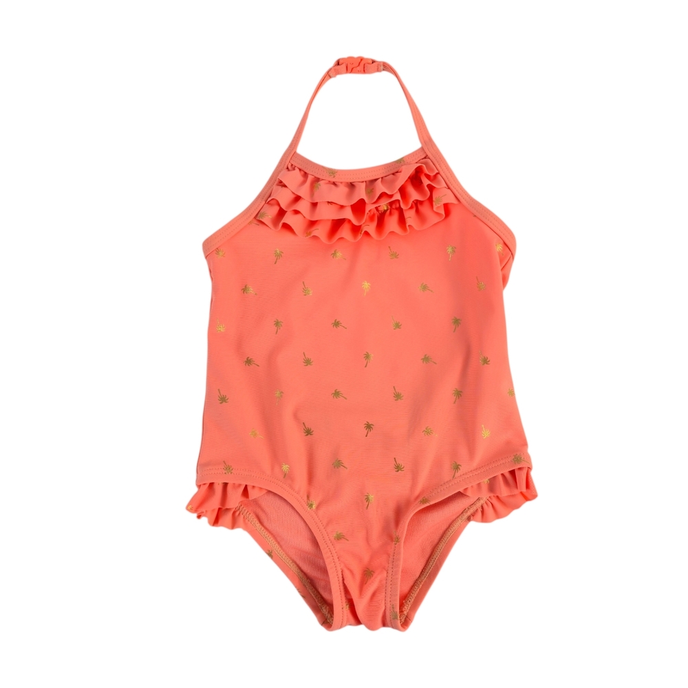 The Children's Place Coral Ruffle Halter One-Piece Swimsuit Gold Palm Print